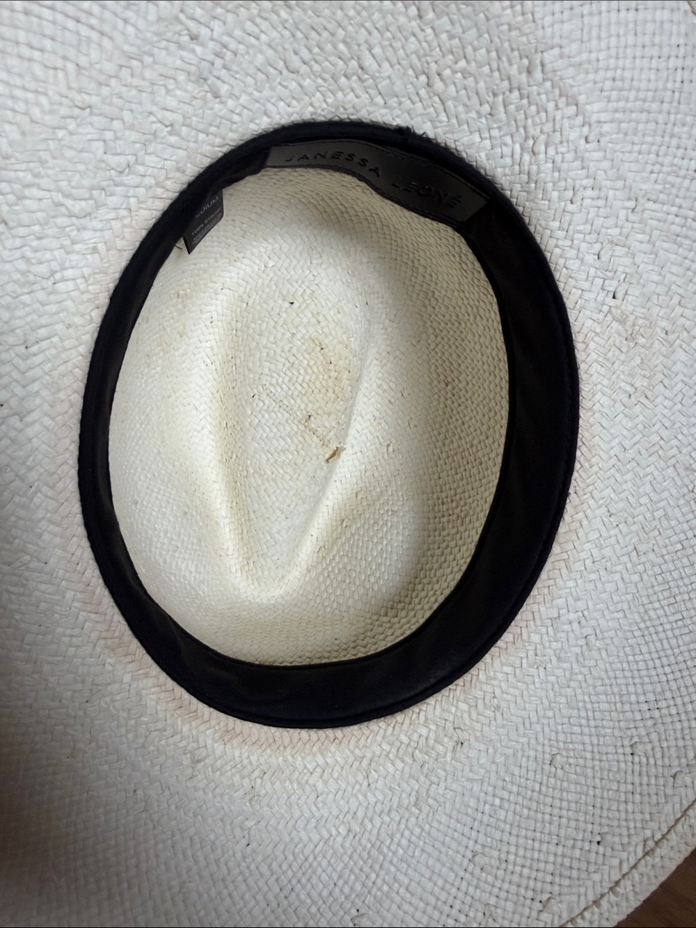 Janessa Leone Lyra Wide Brim Straw Fedora Hat with Black Band size M - Picture 7 of 9